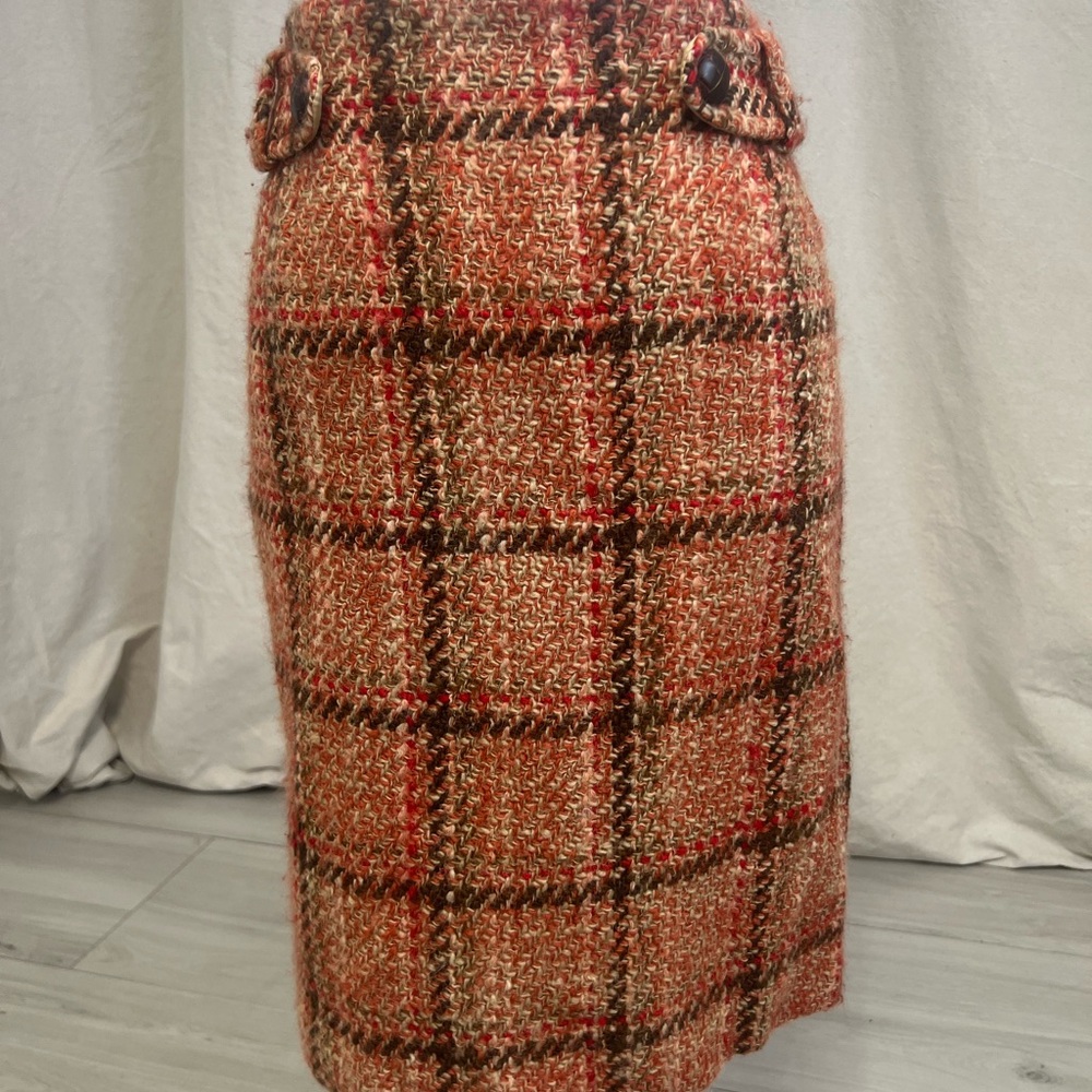 Talbots Plaid Wool Pencil Skirt Red Brown Preppy Classic Sz 10 - Picture 2 of 8